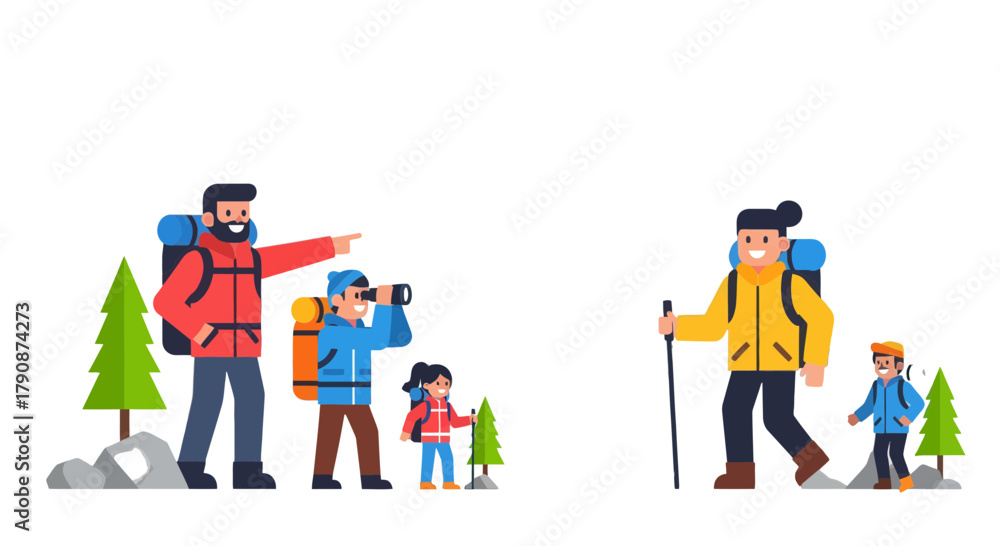 Fototapeta premium Adventurous Group Hiking Amidst Mountains, Exploring Nature And Embracing The Outdoors
