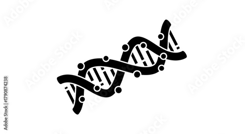A stylized black and white illustration of a dna double helix structure