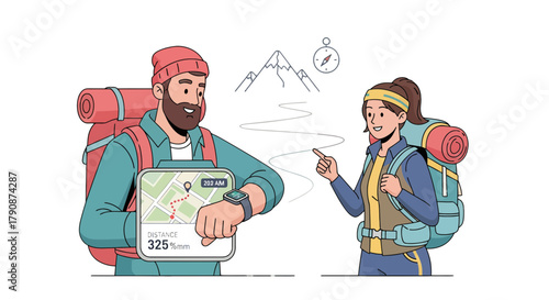 Adventurous Couple Uses Technology and Map to Navigate Stunning Mountain Trail