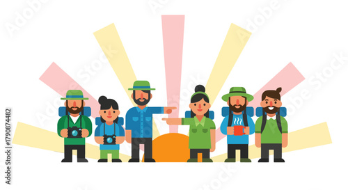 Adventurous Group Of Hikers Celebrating The Sunrise During An Exciting Hiking Trip