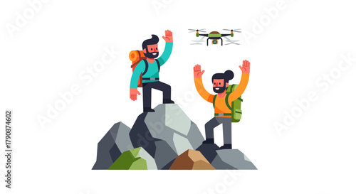 Wallpaper Mural Adventurous Duo Celebrates Summit Success as Drone Captures Their Triumphant Moment Torontodigital.ca