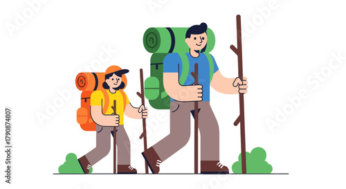 Adventurous Duo Hiking Together, Backpacking, And Embarking On A Forest Expedition