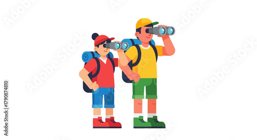 Adventurous Duo Looking Through Binoculars, Exploring the Great Outdoors Together