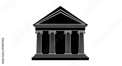 A simple black and white illustration of a classical building facade