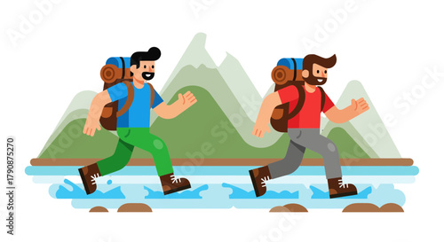 Adventurous Explorers Embark on a Daring Trek Through a Picturesque Mountainous Terrain