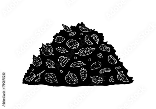 Compost waste from a bucket, organic materials, illustration style on transparent background