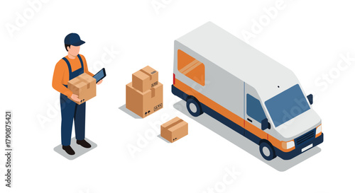 Delivery service concept with courier and packages in isometric style