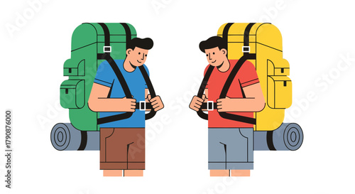 Adventurous Explorers Preparing For Hiking Adventure With Backpacks and Equipment