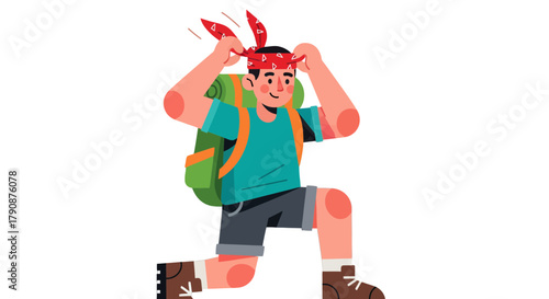 Adventurous Hiker Preparing For A Journey With A Backpack On A Black Background