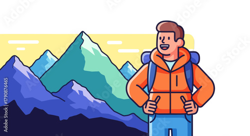 Adventurous Hiker Smiling Happily Before The Majestic, Colorful Mountain Peaks View