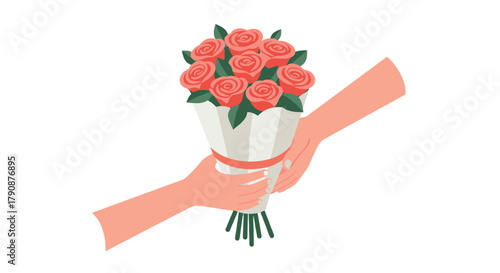 Handing over a bouquet of red roses a gesture of love and appreciation