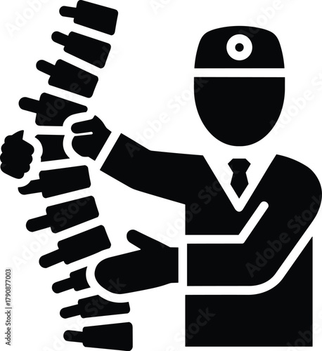 Chiropractor examining human spine with thumbs up gesture backbone vertebrae