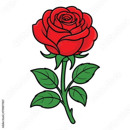 A Vibrant Red Rose: An exquisite illustration of a single, vibrant red rose in full bloom, symbolizing love, beauty, and passion. The image presents a clean and modern design.