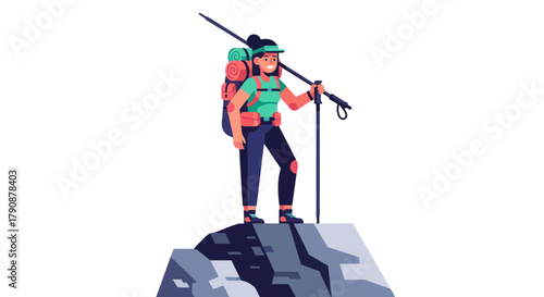 Adventurous Traveler Hiking Towards Mountains Peak and Enjoying Wonderful Scenery Views