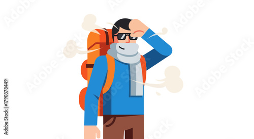 Adventurous Traveler in Cold Weather Staring With Intense Focus on the Horizon