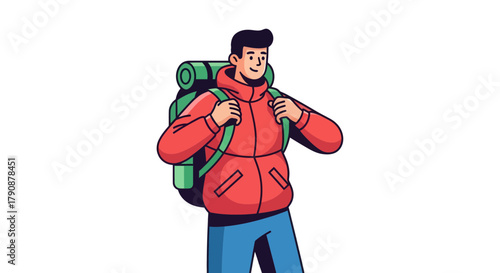 Adventurous Traveler in Contemporary Style with Backpack on Black Background