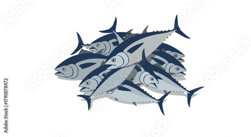 Colorful school of tuna fish swimming in clear ocean waters