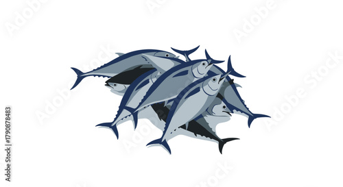 Pile of fresh tuna fish displayed on white background in modern design