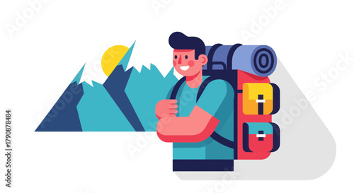 Adventurous Traveler in Mountains With Backpack Exploring The Nature for Exploration