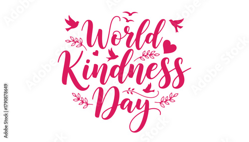 World kindness day calligraphy with birds and hearts