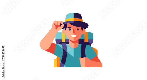 Adventurous Traveler Raising Hand, Welcoming Journeys and Embracing Expedition Lifestyle