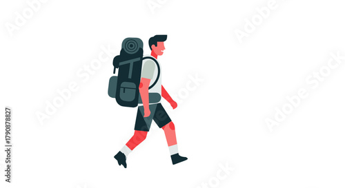 Adventurous Traveler Walking Forward With Backpack on a Black Background Animation Illustration