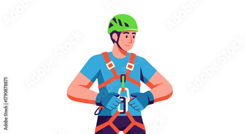 Adventurous Individual Ready For Climbing or Rappelling With Safety Gear