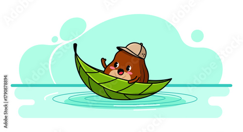 Adventurous Little Creature Sailing Aboard Leaf Boat In A Decorative Nature Design