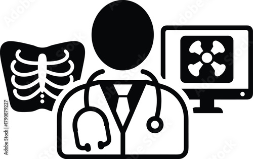 Doctor with stethoscope and medical imaging x ray and computer screen healthcare