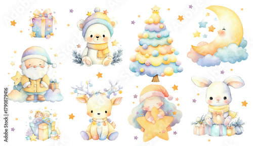 Set of christmas watercolor elements