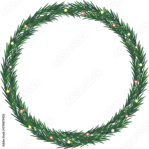 Elegant Circular Pine Wreath with Red Berry Accents, Festive Holiday Decoration for Christmas and Winter Design