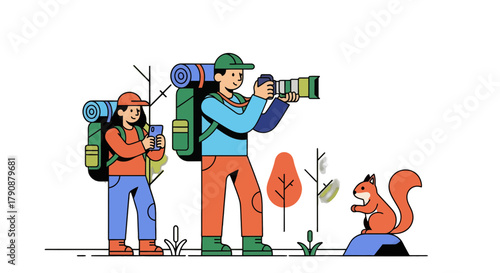 Adventurous Photographers Capturing Wildlife And Scenic Environments, Illustrations