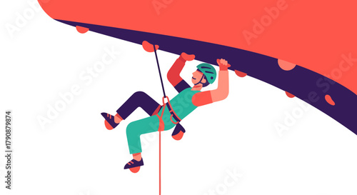 Adventurous Rock Climber Scaling Upward With Colorful Clothing And Equipment
