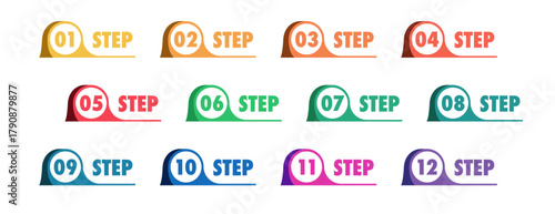 Numbered markers from one to twelve clean style. Bullet points numbers from 1 to 12 list markers for highlighting steps, options, features in digital and print media