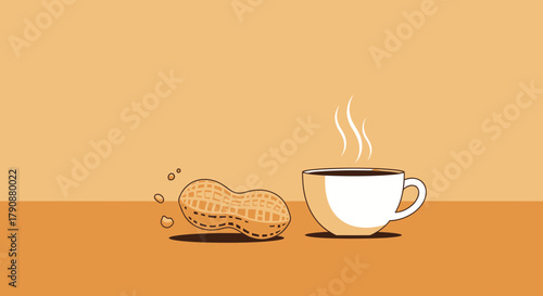 Aesthetic Illustration Of Fresh Peanut And Steamy Coffee For A Cozy Morning