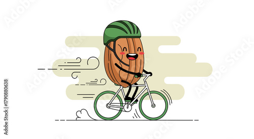 Animated Almond Character Joyfully Cycles On Bicycle Throughout The Day For Health