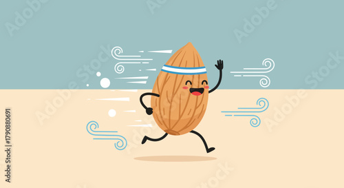 Animated Almond Embodies Running with Joy and a Flourishing Lifestyle Concept