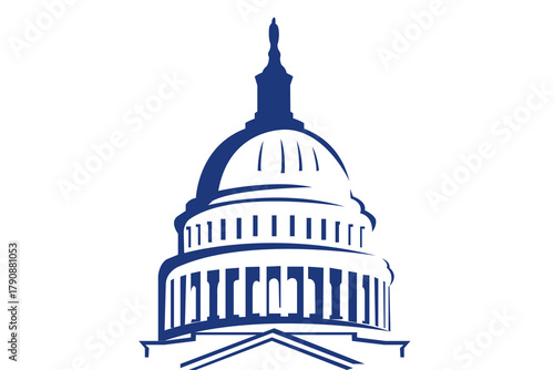 Stylized blue dome of a significant governmental edifice, symbolizing legislative power, democracy, and national governance in a historical architectural representation