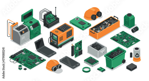 Electronic components in isometric style for repair and technology projects