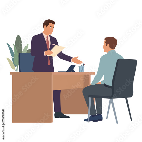 Man in suit interviews a candidate at the office