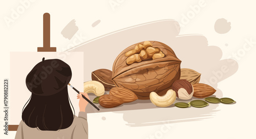 Artistic Representation Of Delicious Assortment of Nuts Being Created On Canvas