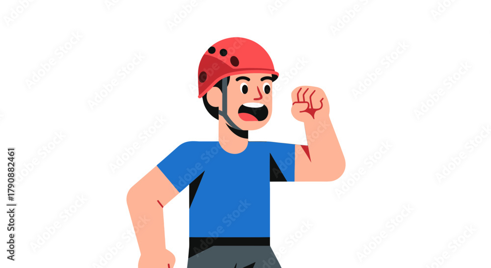 Fototapeta premium Animated Climber Wearing Protective Helmet And Expressing Strong Confidence