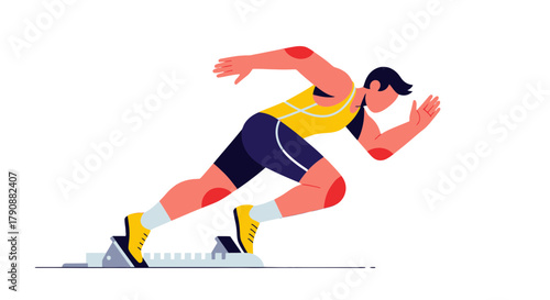 Athlete Accelerating Rapidly From The Starting Block Ready To Compete And Sprint