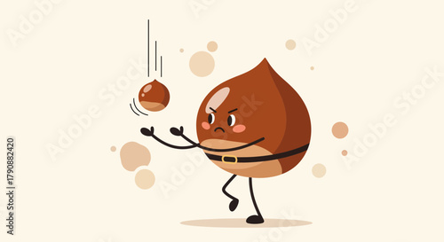 Animated Chestnut Character Dropping Another Nut Expressing Annoyance on Neutral Background