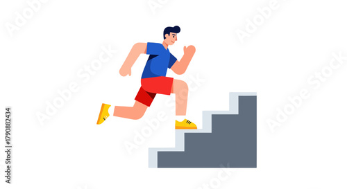 Athlete Ascending Staircase, Illustrating Progress and Determination Abstract Design