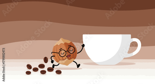 Animated Coffee Bean Delights And White Mug With A Smooth Delightful Background