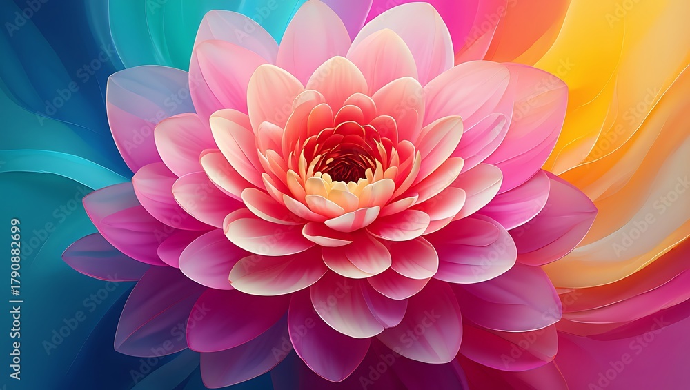Obraz premium A beautiful pink lotus flower with colorful petals in a soft, dreamy style