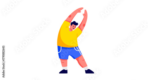Animated Figure Stretching Arms Over the Head Depicting Physical Exercise Routine