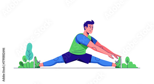 Athlete Performing Splits Demonstrating Flexibility and Stretching Exercises Illustrated