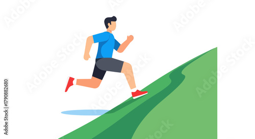 Athlete Persevering Upward on a Green Hillside Against a Black Background Illustration